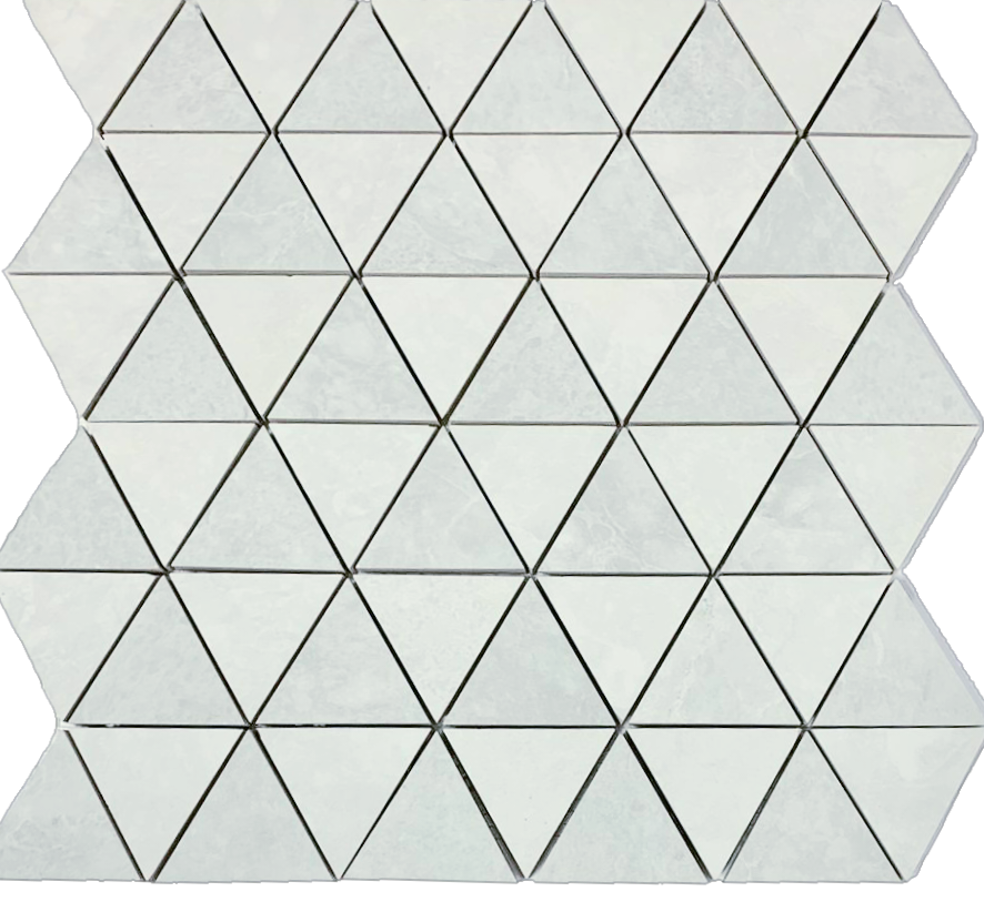2 x 2 Ecoceramic Montclair triangle shape polished blanco and perla mixed  porcelain mosaic