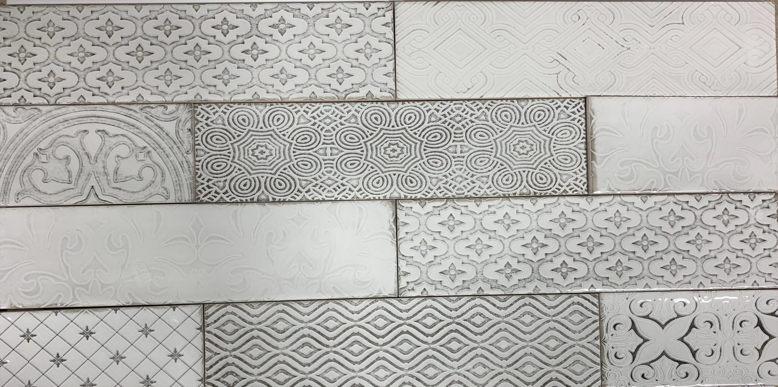 3 X 12 Atlas Snow Deco Subway Ceramic Wall tile (8 mixed patters)