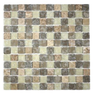 MA16-LS  1X1 SQUARE GLASS AND STONE CRACKLE MOSAIC