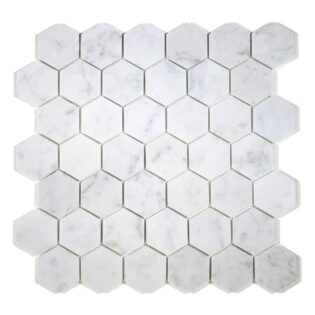 MA235-HX2  2" White Carrara POLISHED Hexagon