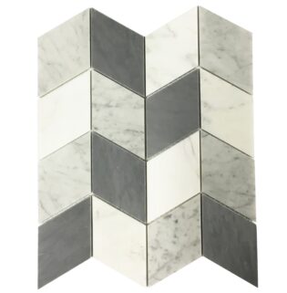 MA281-CHIP CHEVRON WHITE CARRARA + BARDIGLIO AND EASTERN WHITE MARBLE